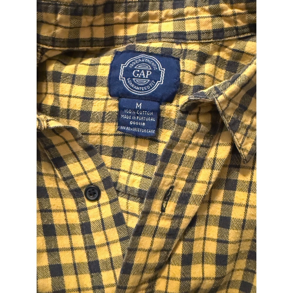 Gap Mens Flannel Button Down Shirt Yellow‎ Black Check Plaid Cotton Medium - Picture 7 of 10